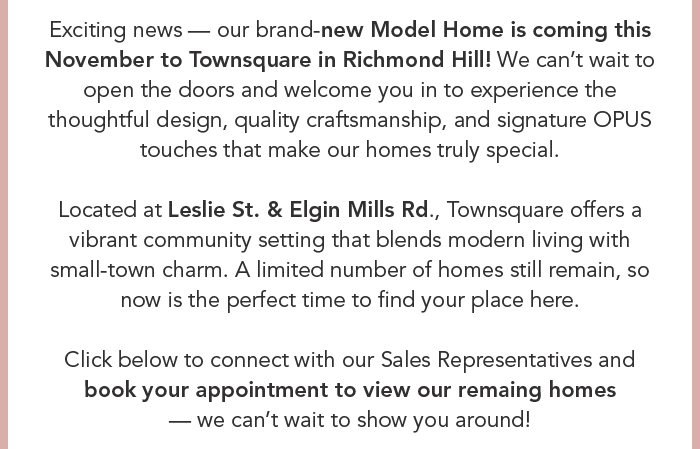 OPUS Homes newsletter content panel